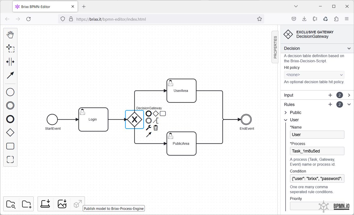 Brixx BPMN-Editor Version 1.7.0 (Try it Online)